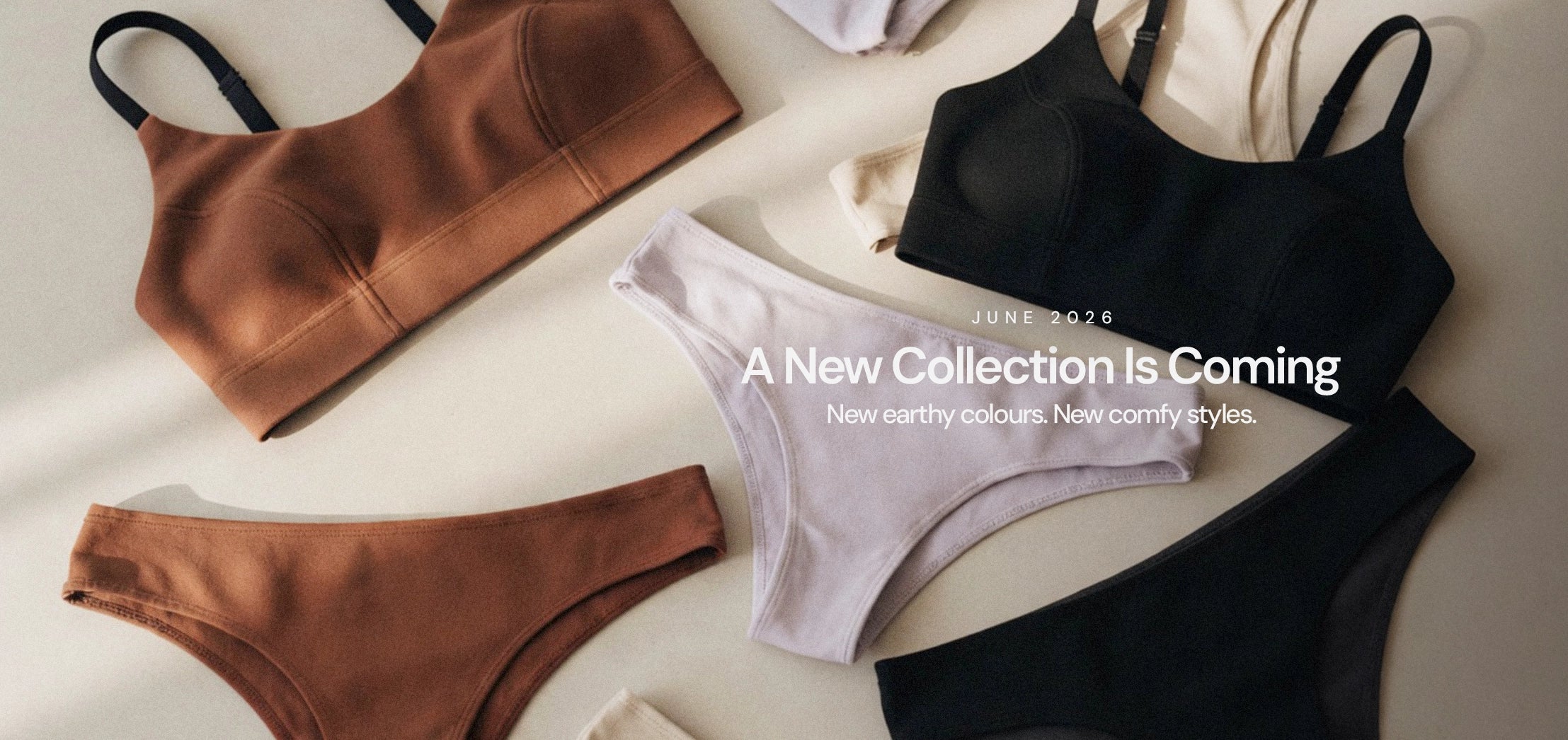 Collection of women's underwear in various colors with a 'New Collection Coming' text overlay.