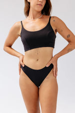 Kiseau Charcoal Cheeky Bikini and Bralette front view — seaweed-infused organic cotton underwear and lingerie set