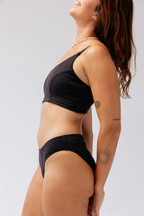 Kiseau Charcoal Cheeky Bikini and Bralette side view — seaweed-infused organic cotton lingerie