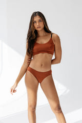 Kiseau Terracotta Cheeky Bikini and Bralette front view — seaweed-infused organic cotton underwear and lingerie