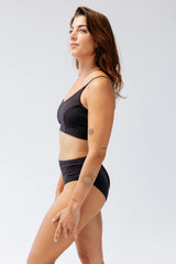 Kiseau Charcoal High Waist Brief and Bralette side view — seaweed-infused organic cotton underwear and lingerie