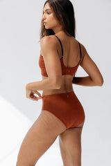 Kiseau Terracotta High Waist Brief and Bralette three-quarter back view — toxin-free seaweed organic cotton