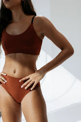 Kiseau Terracotta High Waist Brief and Bralette front detail — seaweed-infused organic cotton underwear