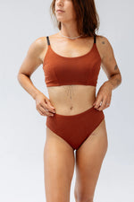 Kiseau Terracotta High Waist Brief and Bralette front view — seaweed-infused organic cotton underwear and lingerie