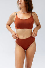 Kiseau Terracotta High Waist Brief and Bralette front view — seaweed-infused organic cotton underwear and lingerie