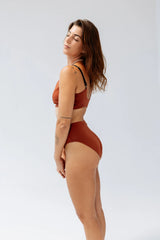 Kiseau Terracotta High Waist Brief and Bralette side view — seaweed organic cotton lingerie set