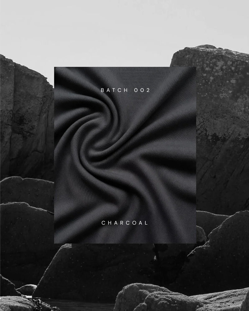 Kiseau Charcoal — volcanic, grounded colourway for Icelandic seaweed-infused organic cotton underwear