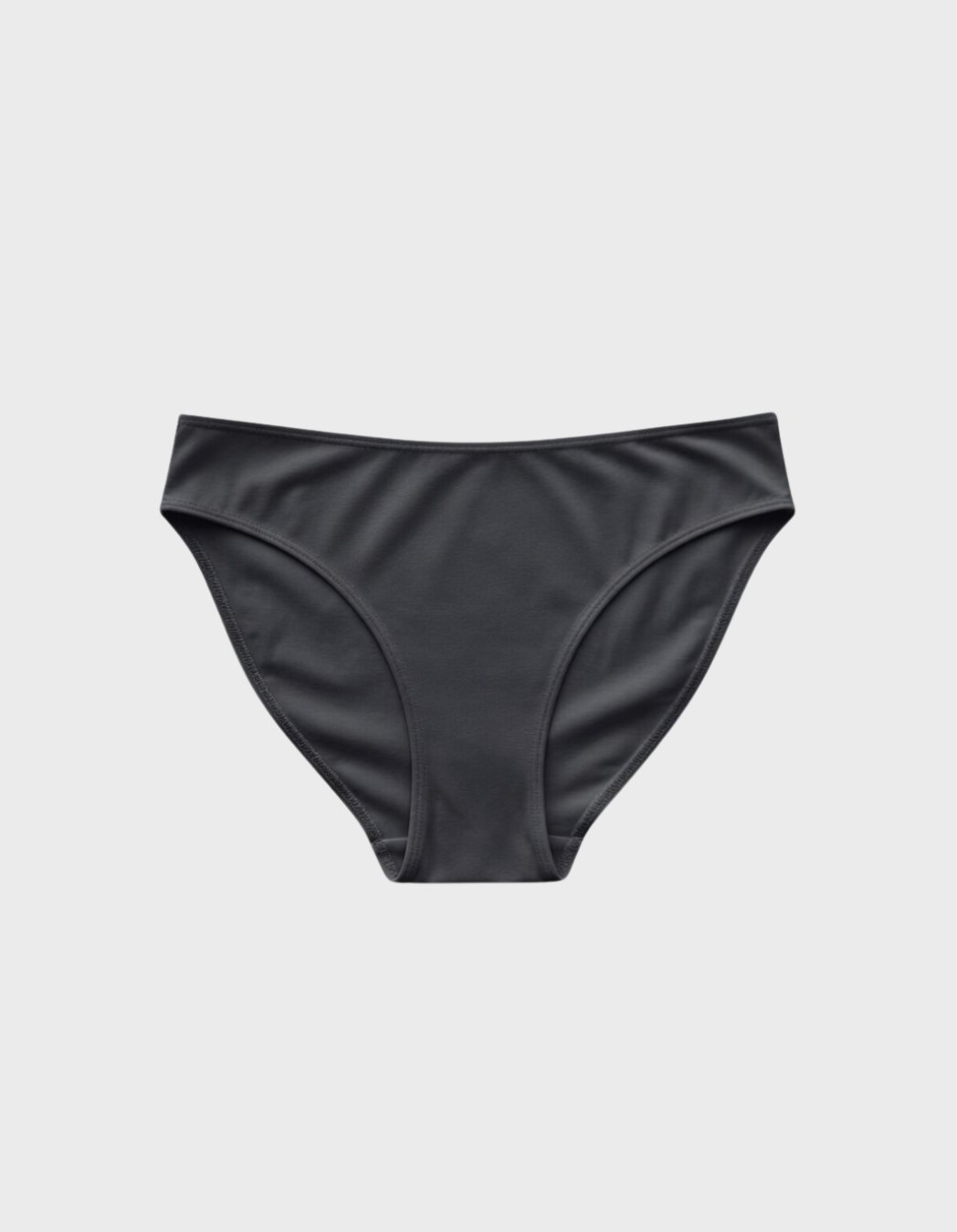 Kiseau cheeky bikini underwear in charcoal — sustainable women's underwear made from Icelandic seaweed-infused organic cotton, flat lay front view