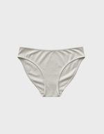 Kiseau cheeky bikini underwear in natural undyed beige — sustainable women's underwear made from Icelandic seaweed-infused organic cotton, flat lay front view