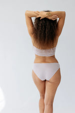 Kiseau Peony Pink Cheeky Bikini back view — seaweed organic cotton underwear