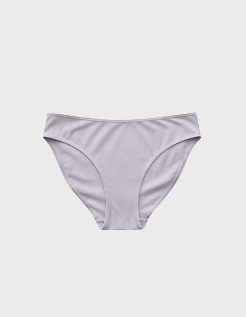 Kiseau cheeky bikini underwear in peony pink — sustainable women's underwear made from Icelandic seaweed-infused organic cotton, flat lay front view