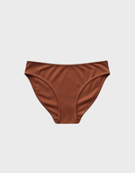 Kiseau cheeky bikini underwear in terra cotta — sustainable women's underwear made from Icelandic seaweed-infused organic cotton, flat lay front view