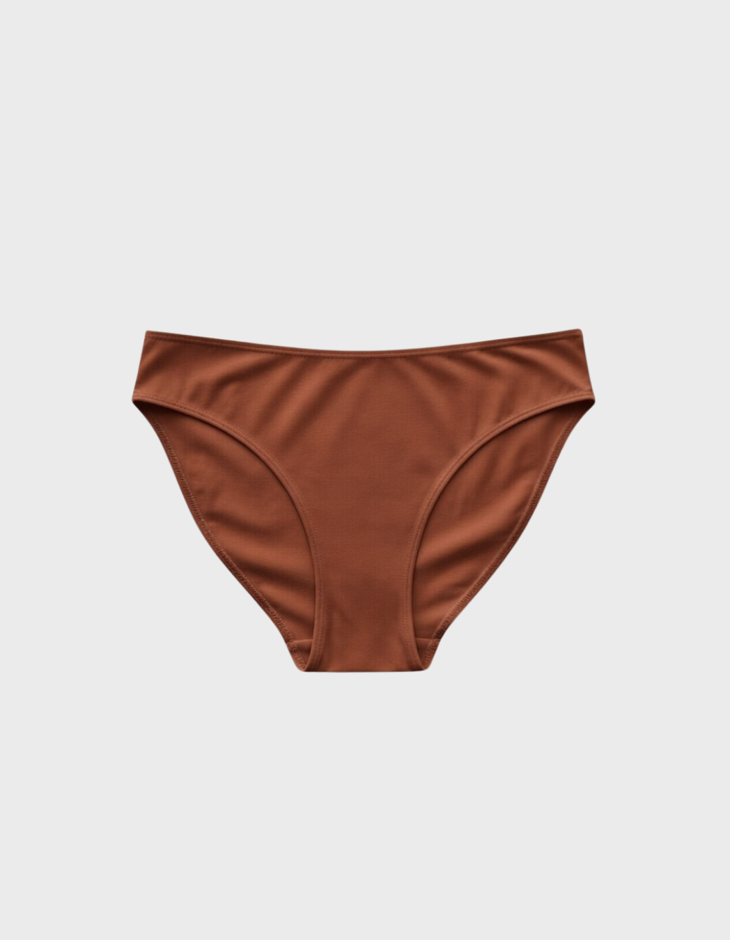 Kiseau cheeky bikini underwear in terra cotta — sustainable women's underwear made from Icelandic seaweed-infused organic cotton, flat lay front view