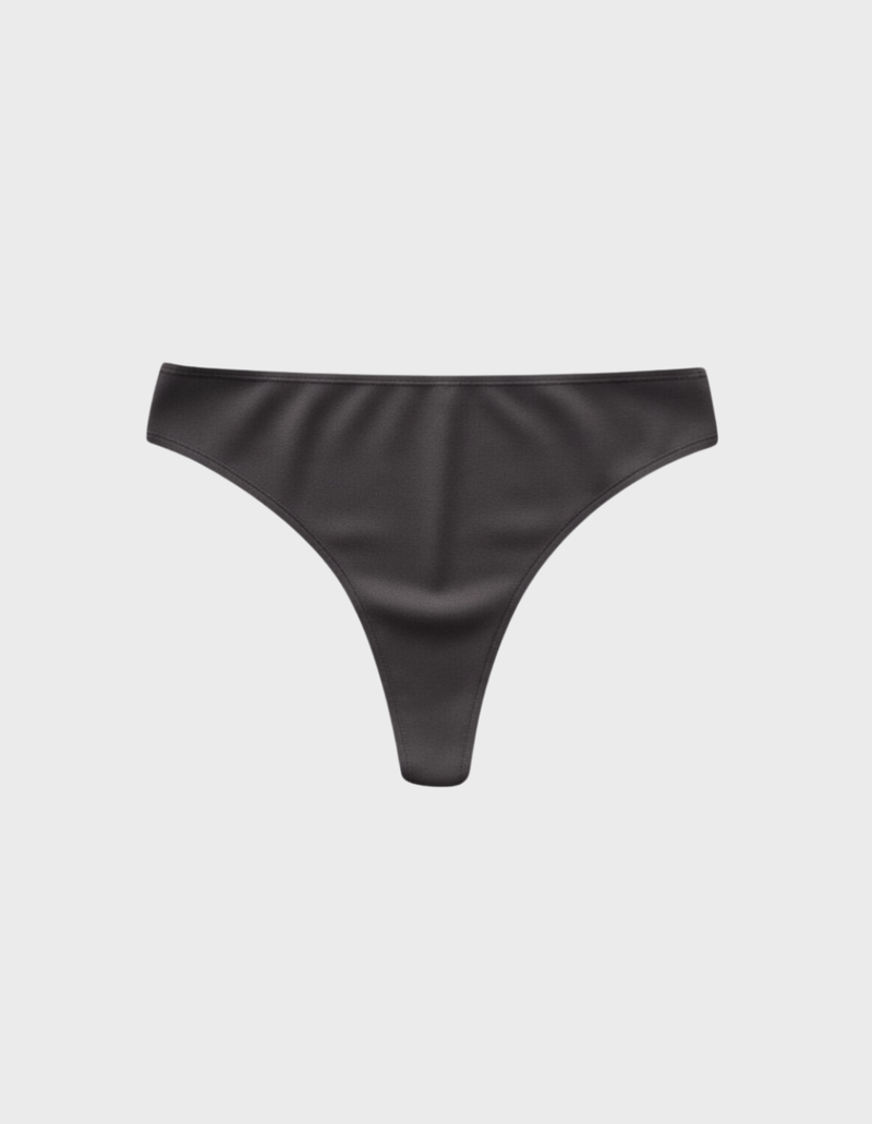 Kiseau classic thong underwear in charcoal — sustainable women's underwear made from Icelandic seaweed-infused organic cotton, flat lay front view