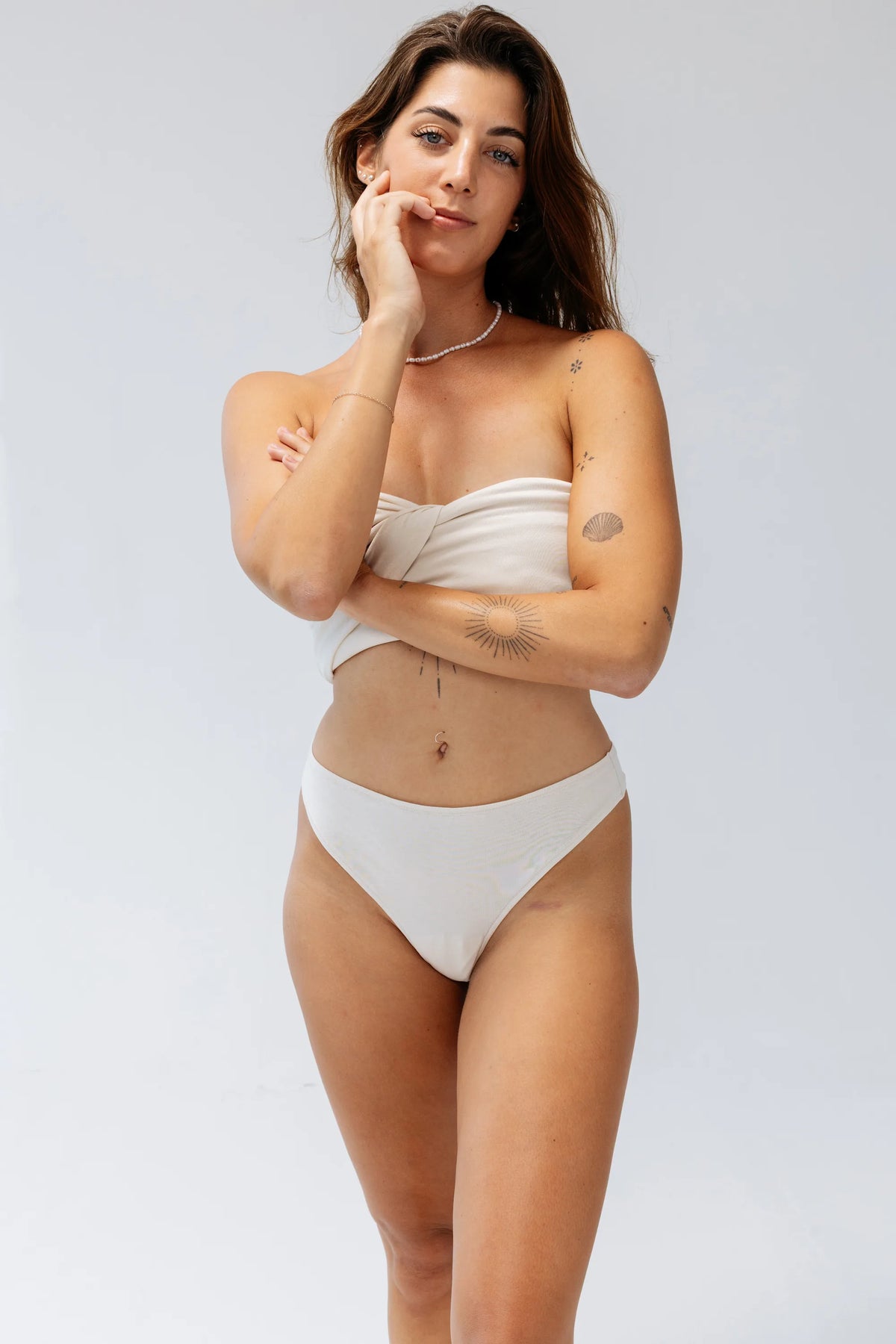 Kiseau Natural Undyed Classic Thong front view — toxin-free seaweed-infused organic cotton underwear