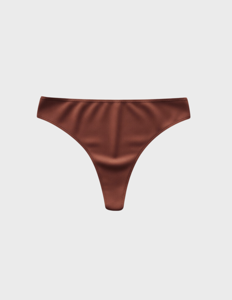 Kiseau classic thong underwear in terra cotta — sustainable women's underwear made from Icelandic seaweed-infused organic cotton, flat lay front view