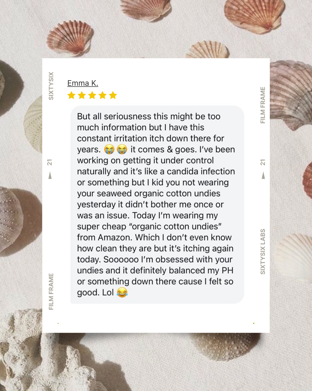 Customer review by Emma K. sharing how Kiseau seaweed organic cotton underwear helped reduce irritation and improved comfort.