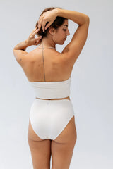Kiseau Natural Undyed High Waist Brief back view with Kiseau logo tag — seaweed organic cotton underwear