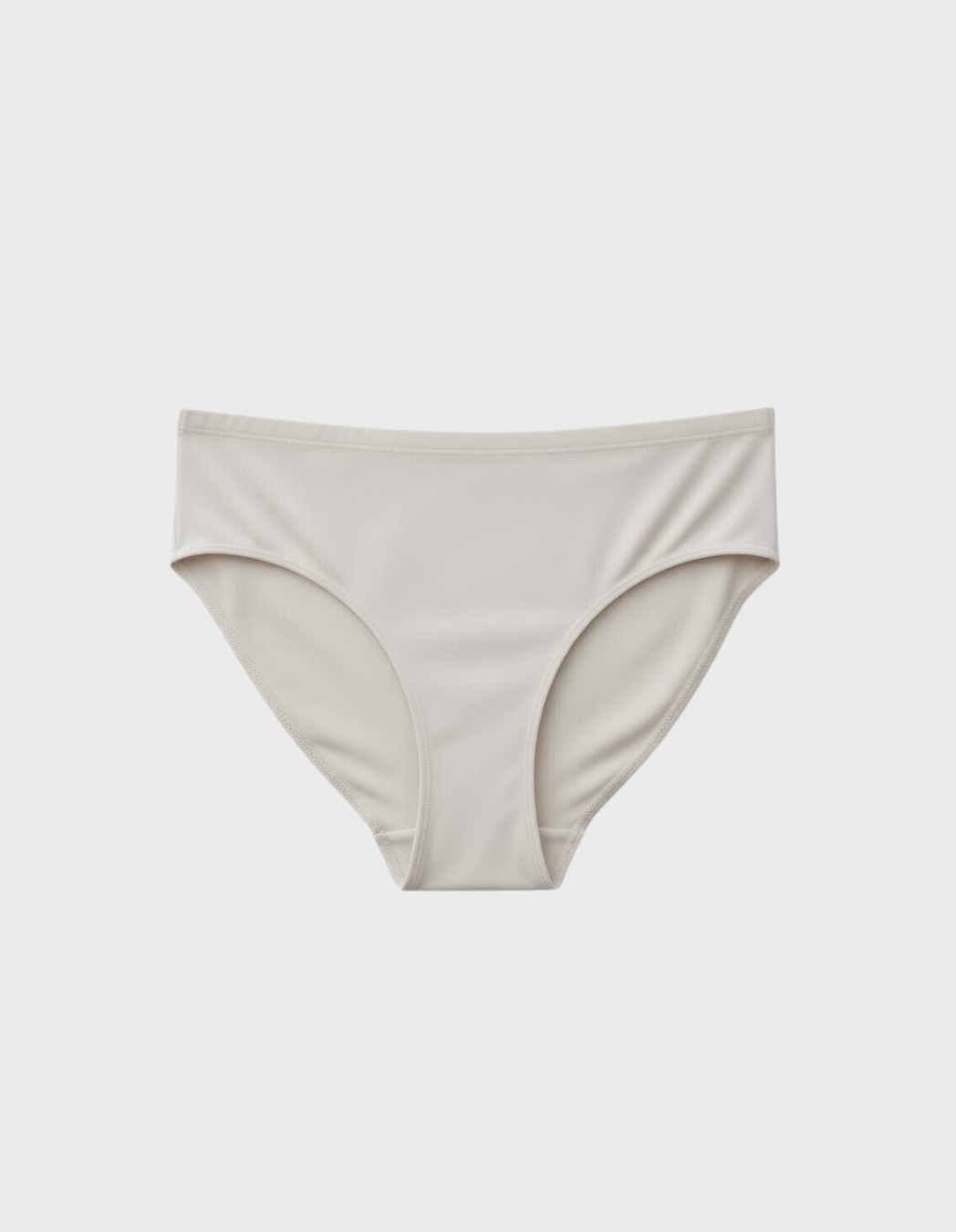 Kiseau high waist brief underwear in natural undyed beige — sustainable women's underwear made from Icelandic seaweed-infused organic cotton, flat lay front view
