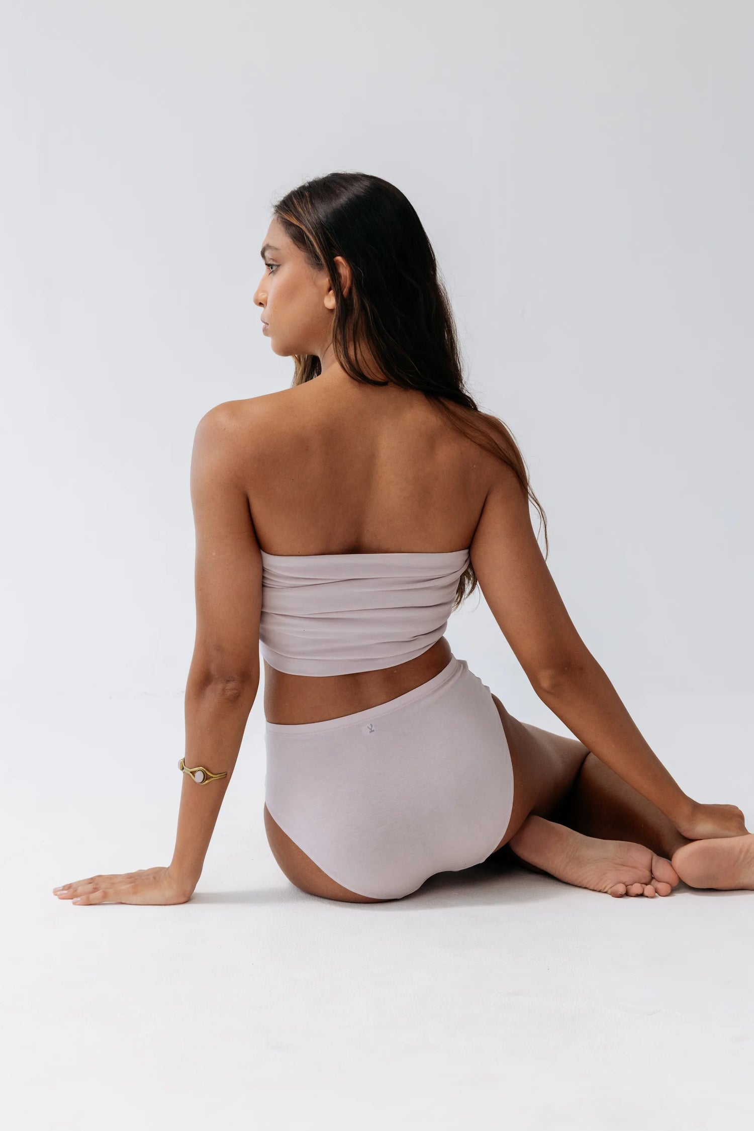 Kiseau Peony Pink High Waist Brief back seated view — toxin-free seaweed organic cotton underwear