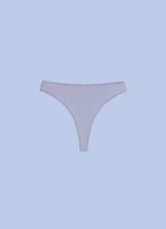 Kiseau organic cotton thong underwear for women, sustainable breathable fabric, front view flat lay.
