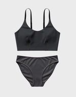 Kiseau Charcoal Everyday Bralette and Cheeky Bikini, front view, seaweed organic cotton