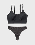 Kiseau Charcoal Everyday Bralette and Classic Thong, front view, seaweed organic cotton