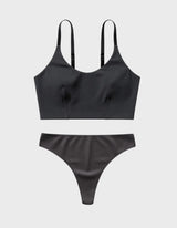Kiseau Charcoal Everyday Bralette and Classic Thong, front view, seaweed organic cotton