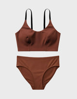 Kiseau Terra Cotta Everyday Bralette and High Waist Brief, front view, seaweed organic cotton