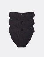 Three Kiseau Cheeky Bikinis in Charcoal, back view, organic cotton