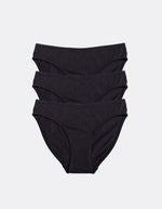 Three Kiseau Cheeky Bikinis in Charcoal, front view, organic cotton