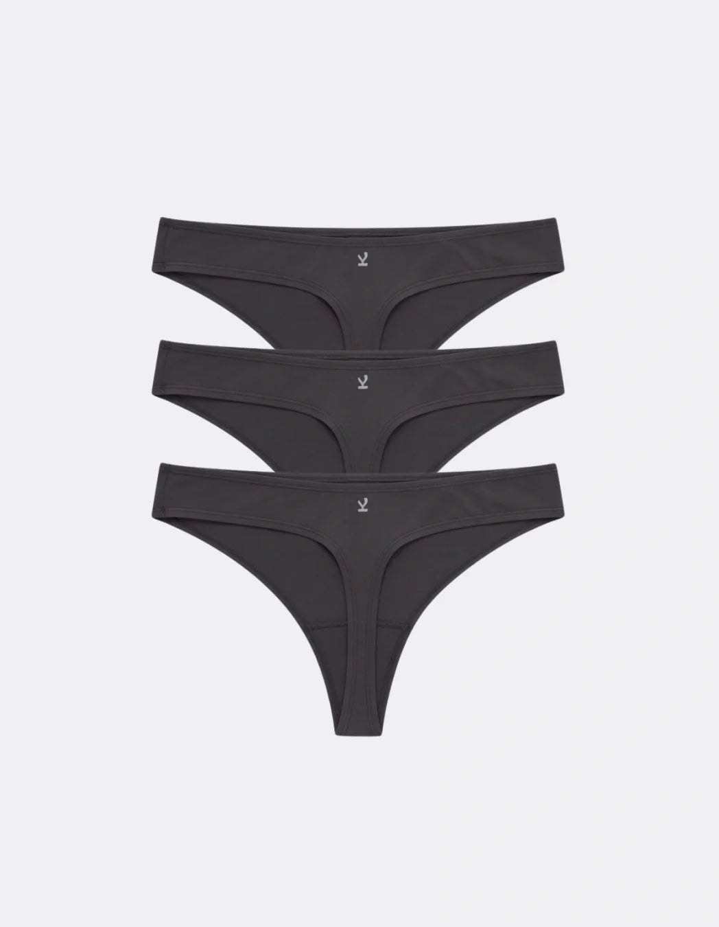 Three Kiseau Classic Thongs in Charcoal, back view, organic cotton
