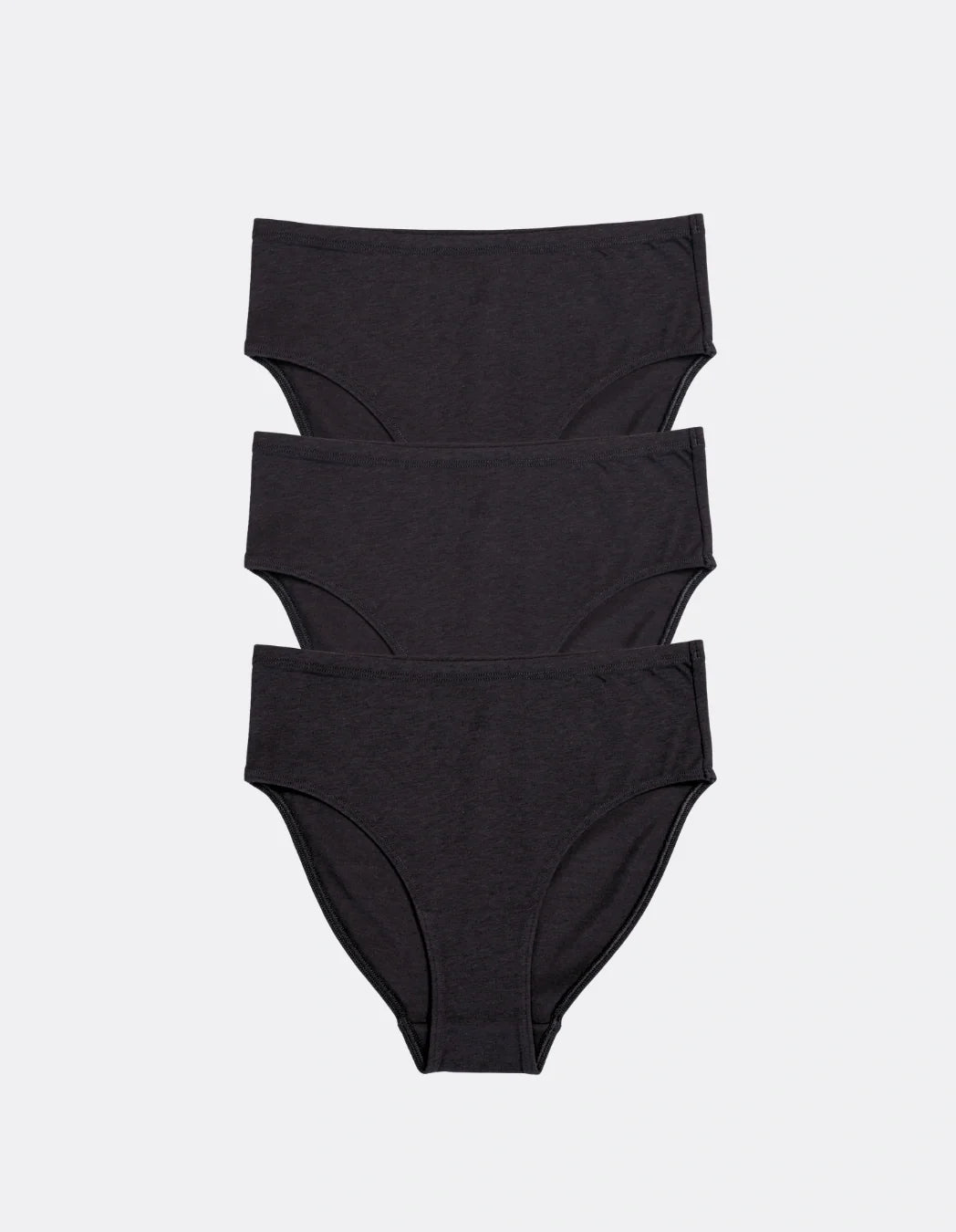 Three Kiseau High Waist Briefs in Charcoal, front view, organic cotton