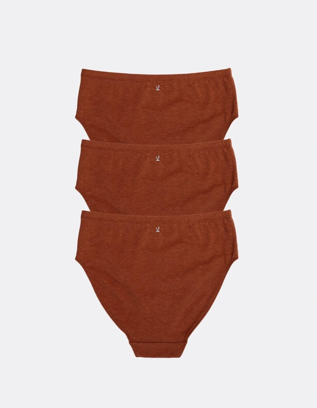 Three Kiseau High Waist Briefs in Terra Cotta, back view, organic cotton