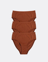 Three Kiseau High Waist Briefs in Terra Cotta, front view, organic cotton